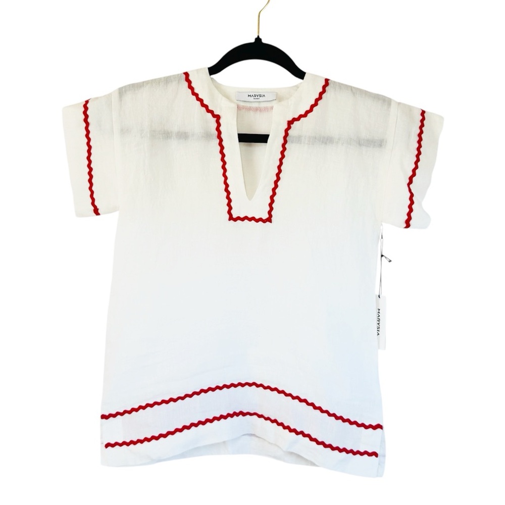 MARYSIA White‎ Red Short Sleeve Swim Coverup Top Size 4 Cotton Summer Beach Pool